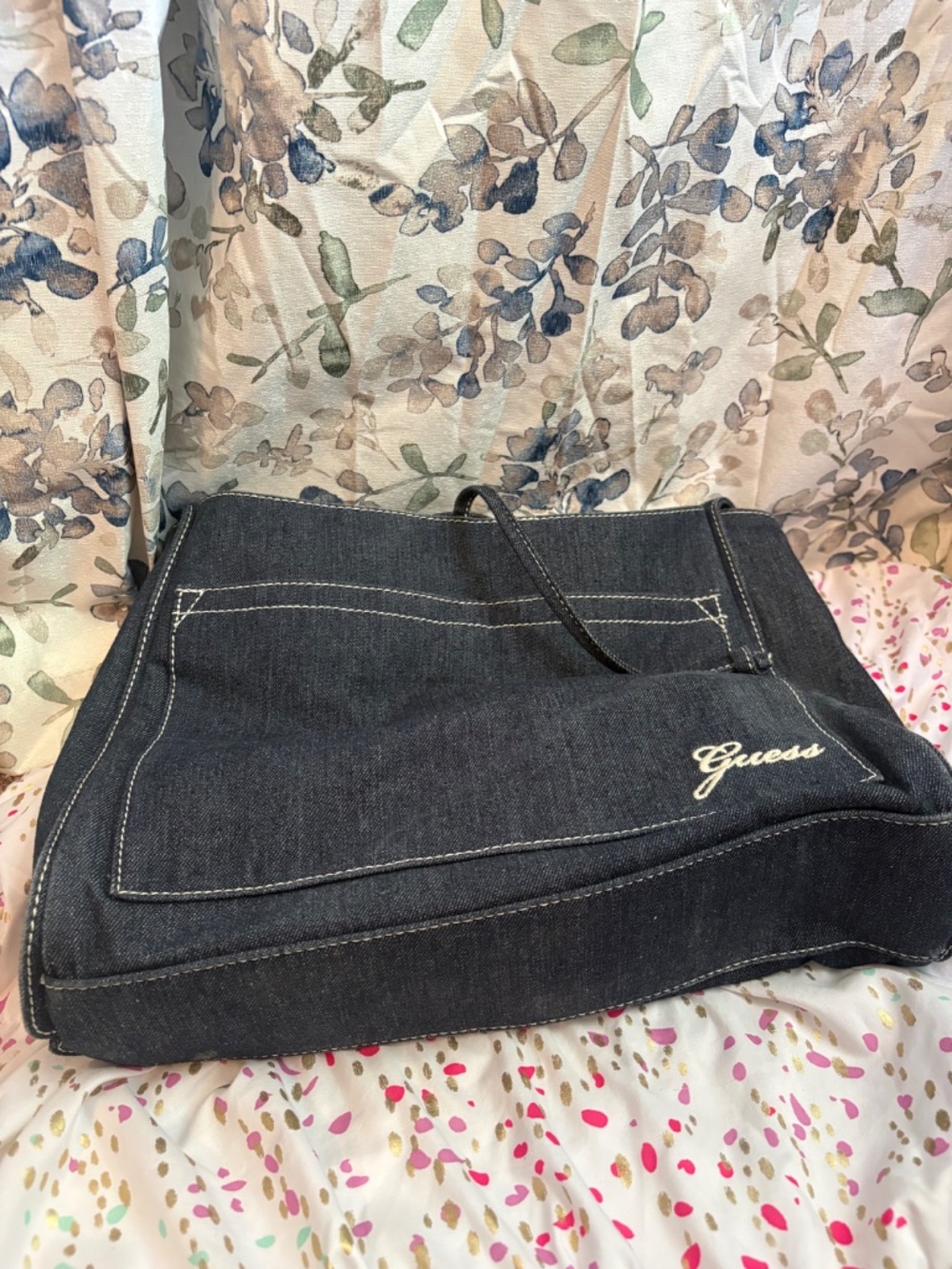 Guess Denim Large Fashion Shoulder Tote - Picture 3 of 5